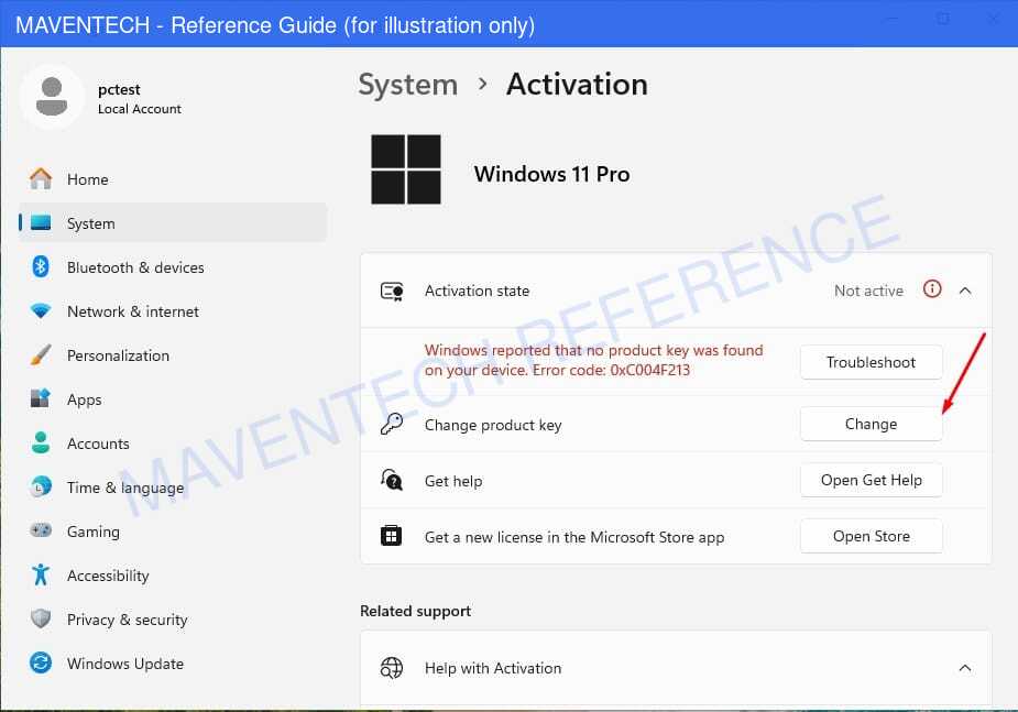 Windows 10 Pro install step 4: Click "Change product key"